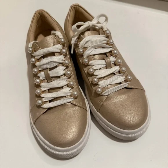 Yellow Box Espie Pearl Lace-Up Platform Sneakers – Champagne Gold – Size 7.5 - Picture 8 of 13